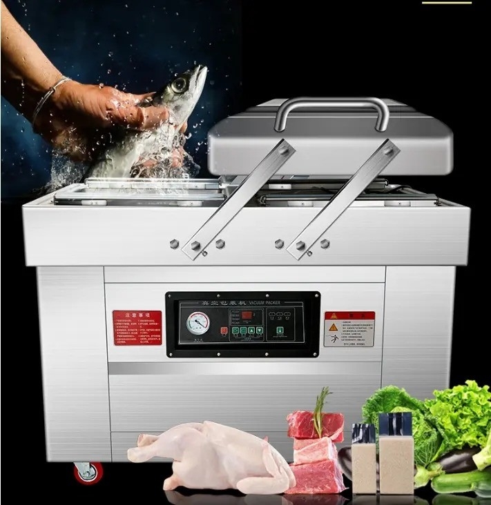 Electric Double Chamber Vacuum Packaging Sealer For Fish Steak 10 mm Sealing Width